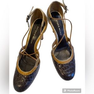 Antonio Melani Strappy High Heels Womens 8M Brown Tan Alligator Print